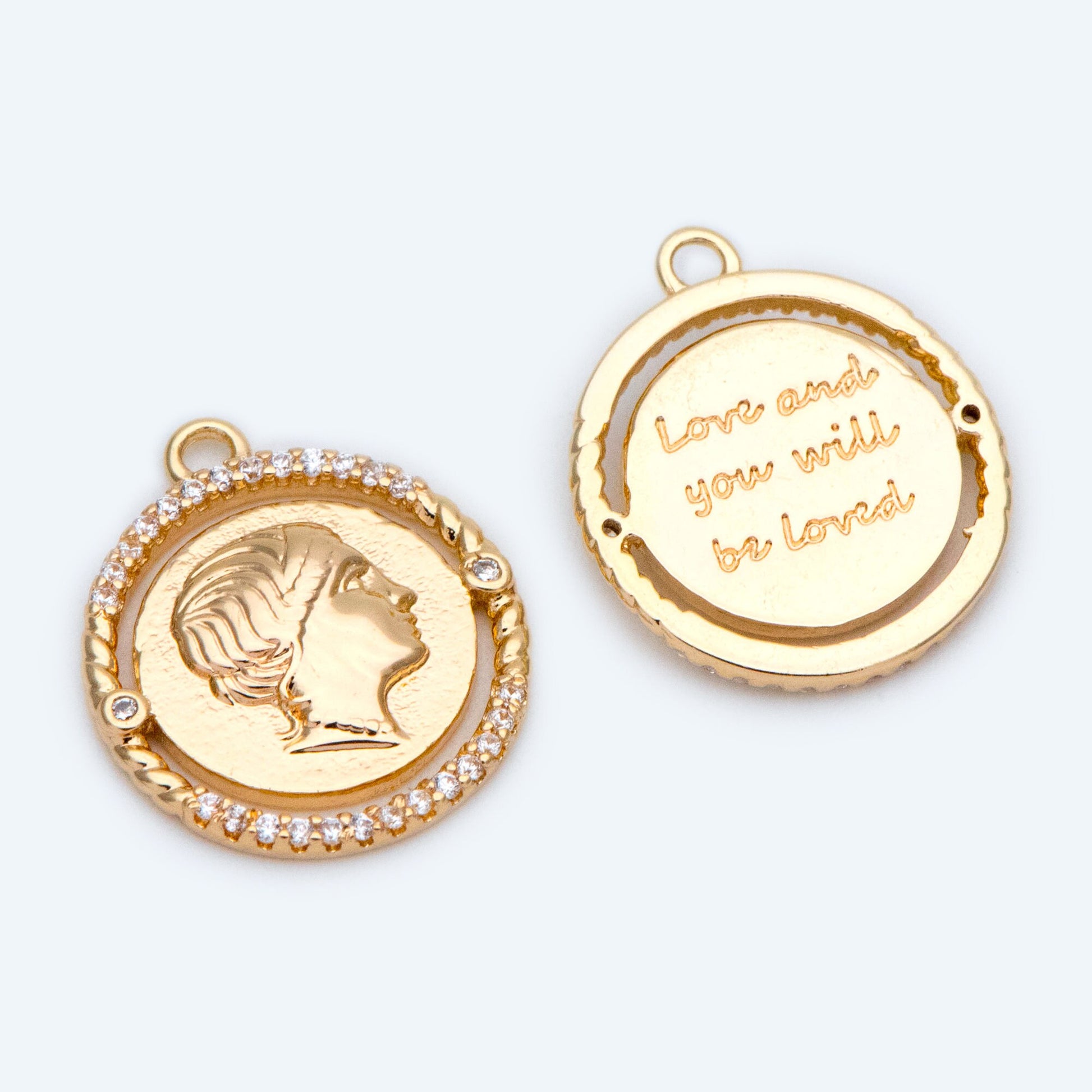 4pcs Gold Medallion Charm Pendant 17x14mm, Face Charm, Jewelry Supply (GB-1603)