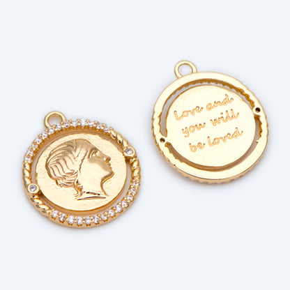 4pcs Gold Medallion Charm Pendant 17x14mm, Face Charm, Jewelry Supply (GB-1603)
