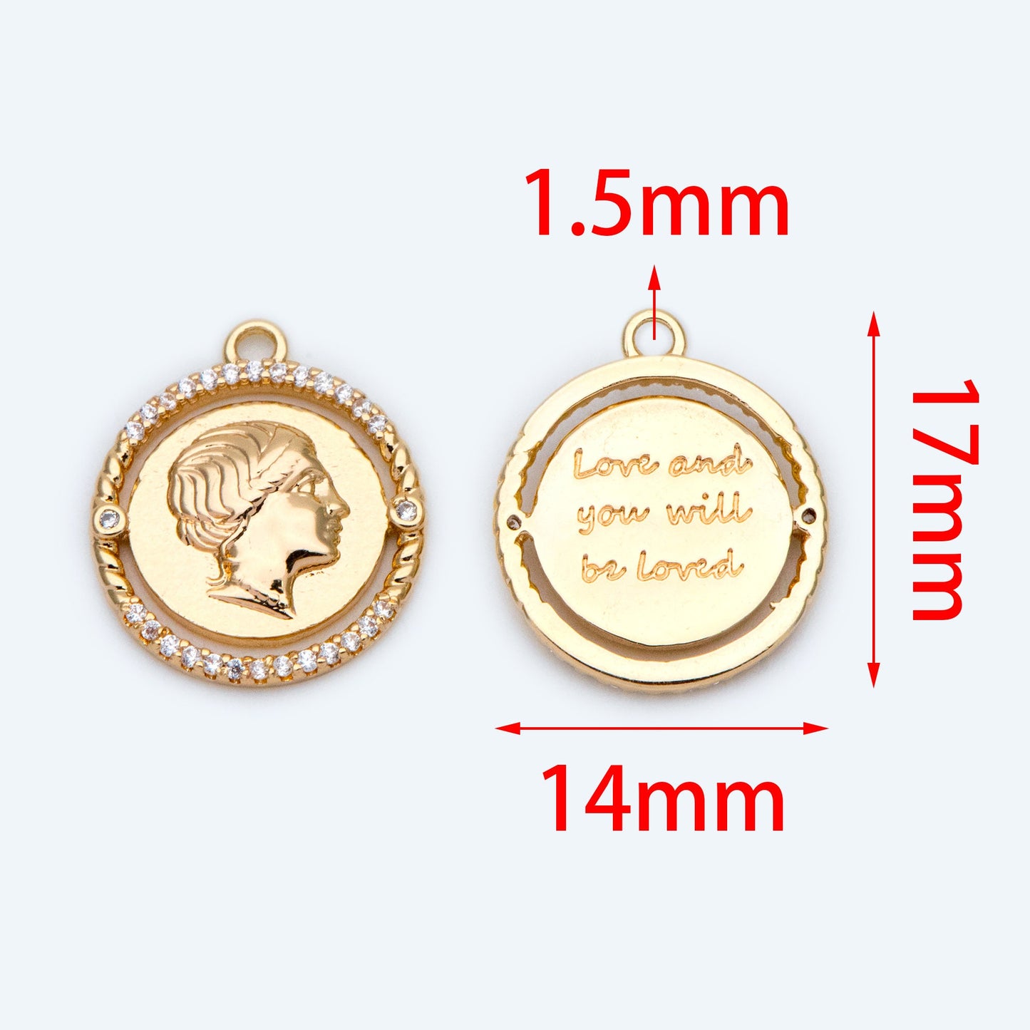 4pcs Gold Medallion Charm Pendant 17x14mm, Face Charm, Jewelry Supply (GB-1603)