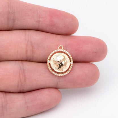 4pcs Gold Medallion Charm Pendant 17x14mm, Face Charm, Jewelry Supply (GB-1603)