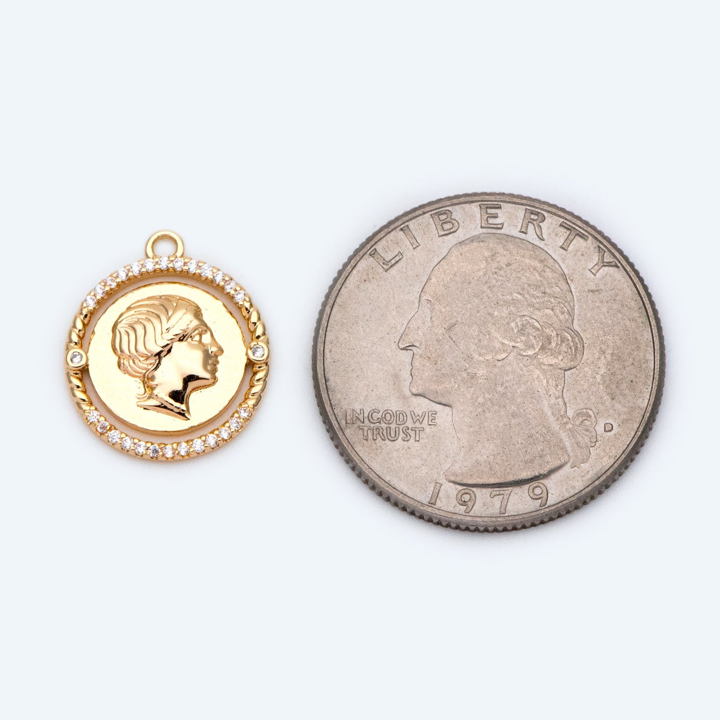 4pcs Gold Medallion Charm Pendant 17x14mm, Face Charm, Jewelry Supply (GB-1603)