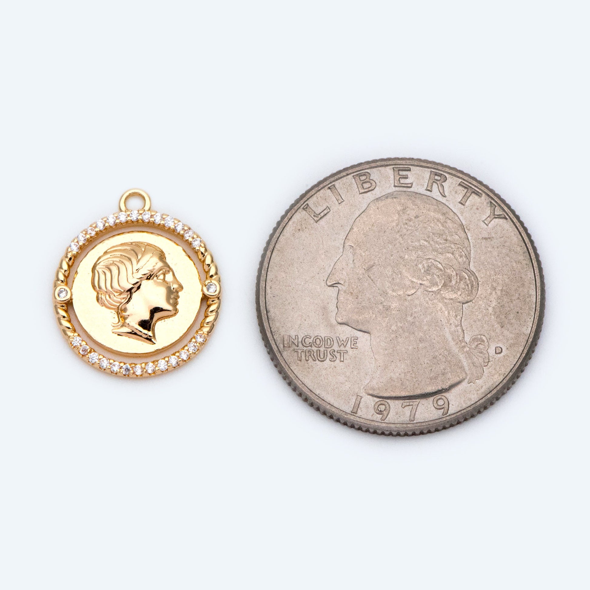 4pcs Gold Medallion Charm Pendant 17x14mm, Face Charm, Jewelry Supply (GB-1603)