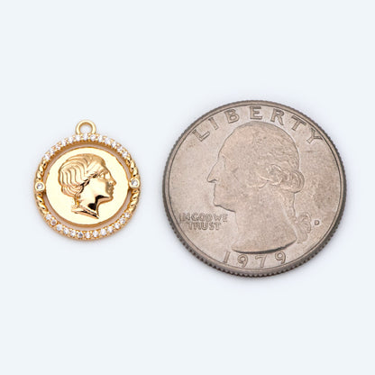 4pcs Gold Medallion Charm Pendant 17x14mm, Face Charm, Jewelry Supply (GB-1603)