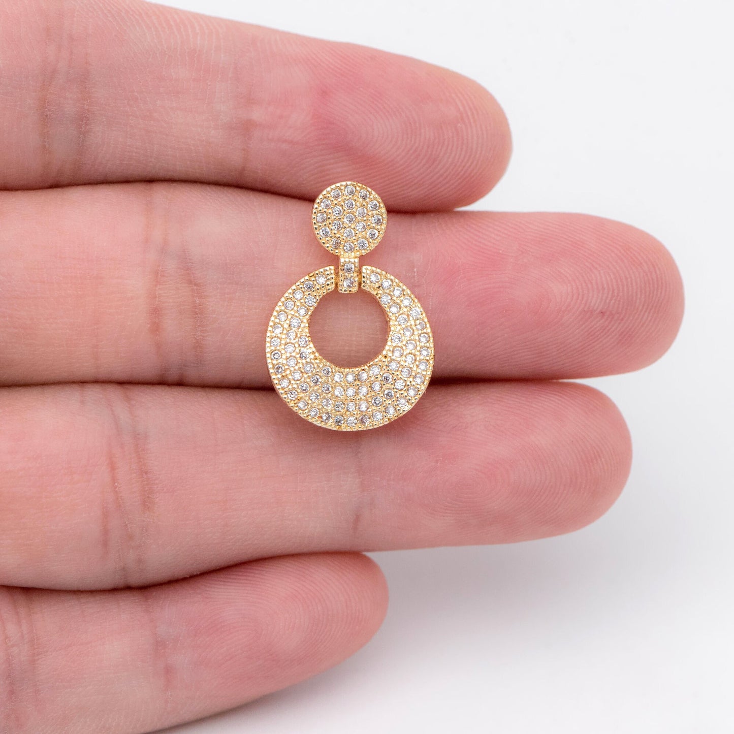 2pcs CZ Pave Round Ear Post, Circle Earring, 18K Gold plated Brass, Jewelry Supply (#GB-1609)