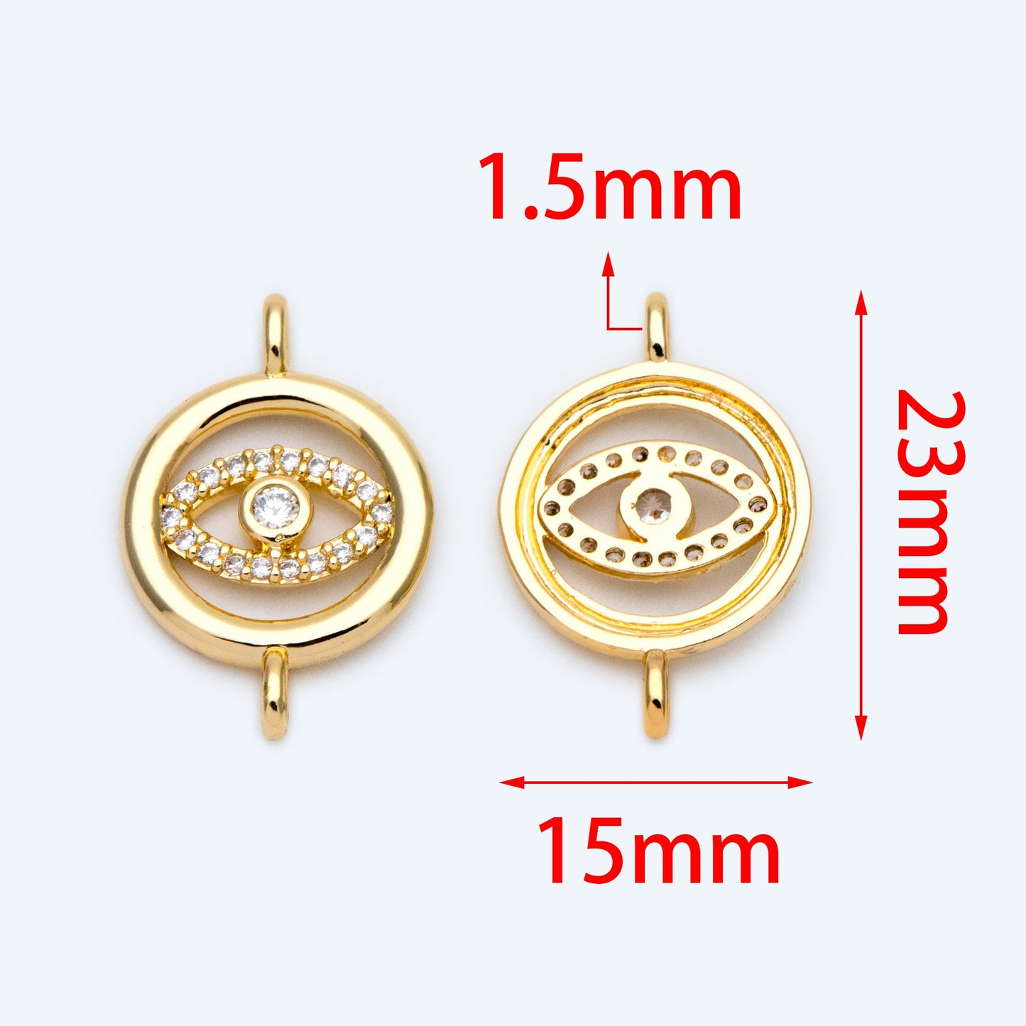 10pcs Micro Pave CZ Evil Eye Connector 23x15mm, 18K Gold plated Brass Eye Charms, Cubic Zirconia Pave Eye Pendants (GB-1999-C)