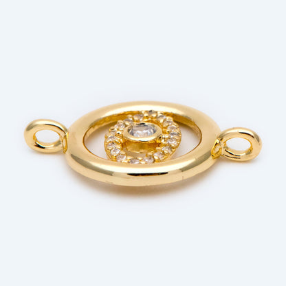 10pcs Micro Pave CZ Evil Eye Connector 23x15mm, 18K Gold plated Brass Eye Charms, Cubic Zirconia Pave Eye Pendants (GB-1999-C)