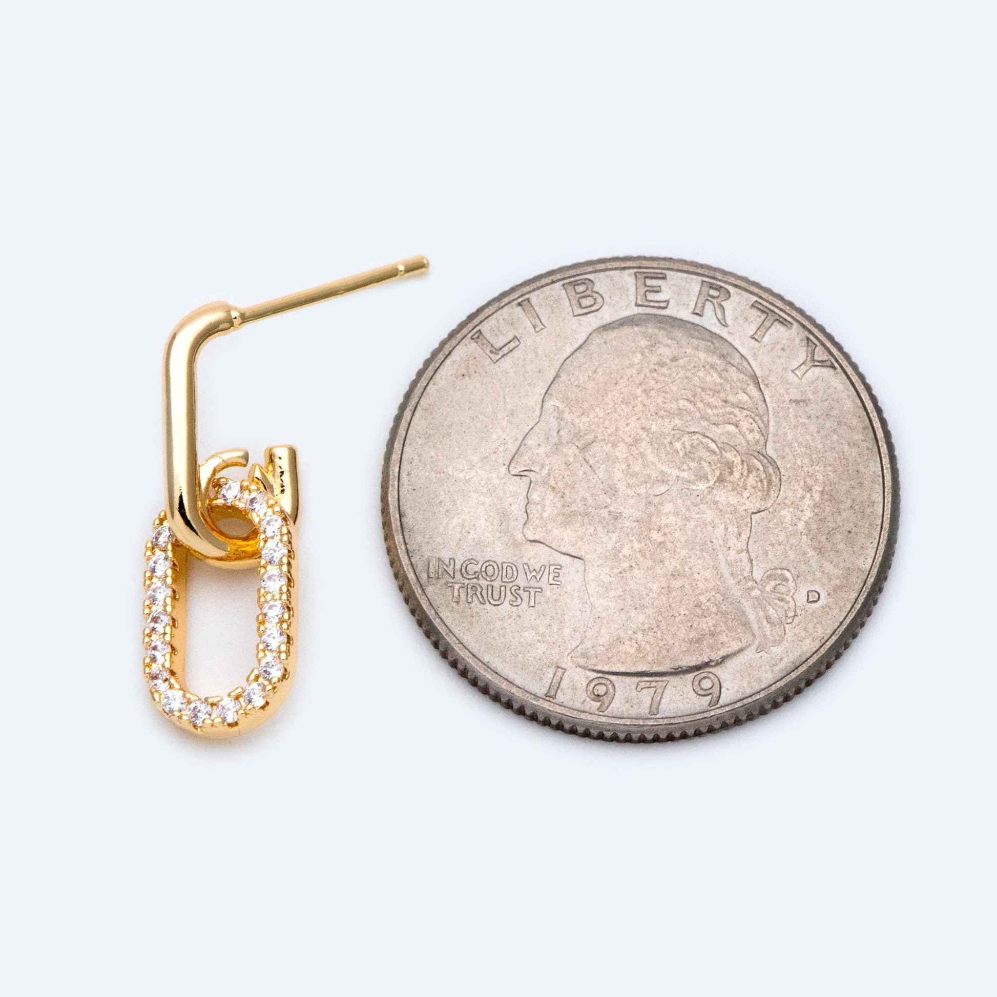 4pcs CZ Pave Oval Ear Posts 22x7mm, 18k Gold Plated Brass, Quality Stud Earring (#GB-1614)