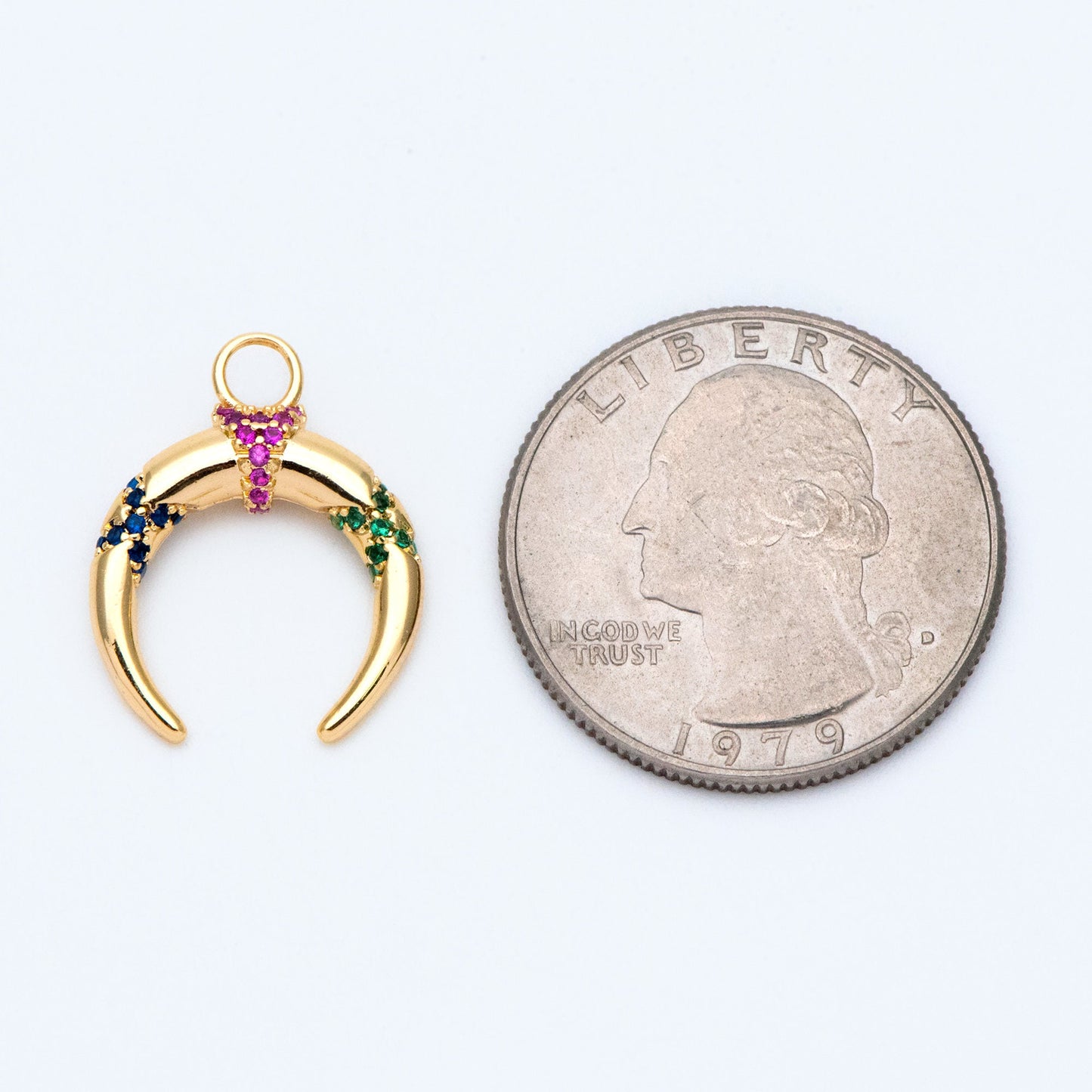 4pcs Colourful CZ pave Gold Crescent Moon Charm 16x20mm, 18K Gold plated Brass, OX Horn Pendant (GB-2394-C2)