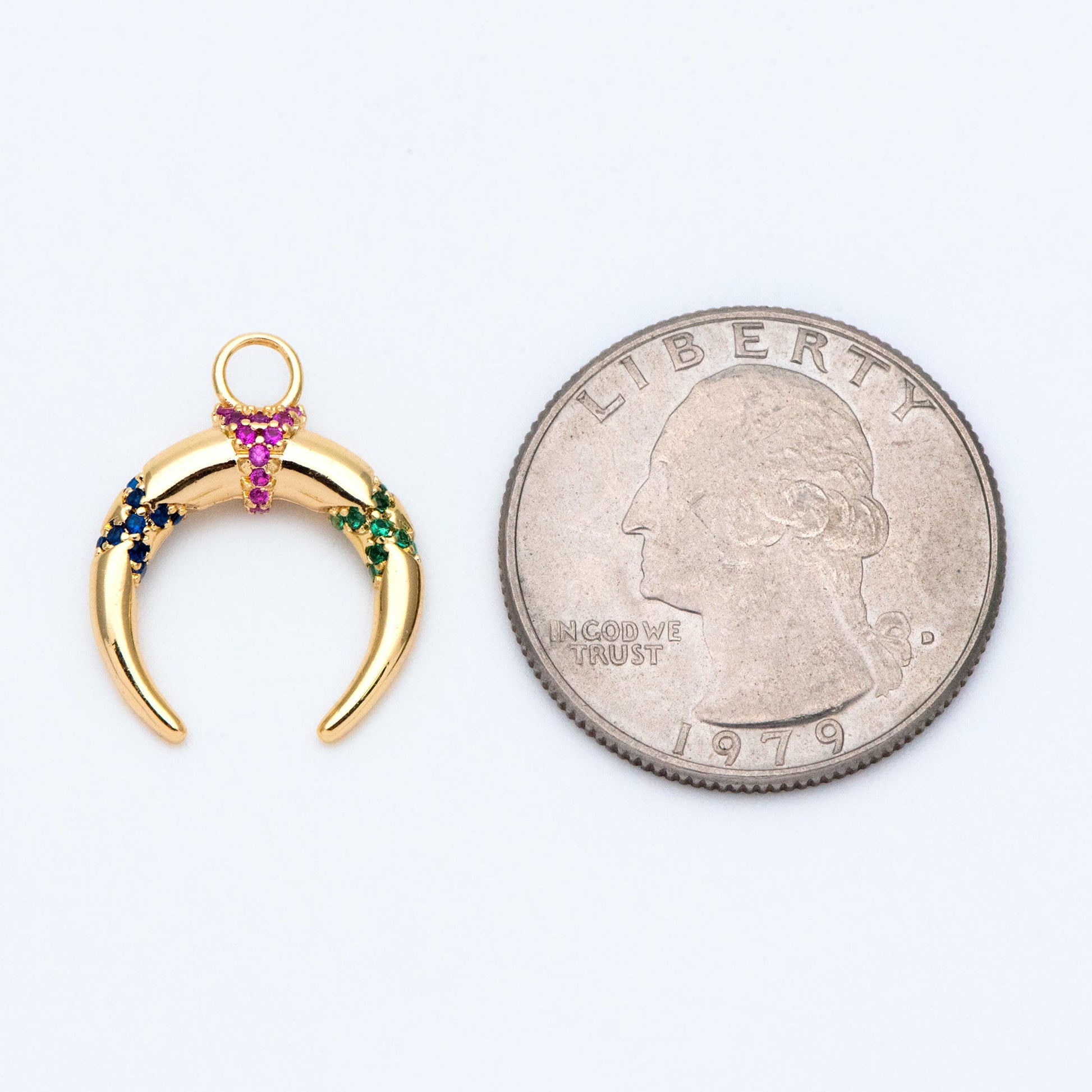 4pcs Colourful CZ pave Gold Crescent Moon Charm 16x20mm, 18K Gold plated Brass, OX Horn Pendant (GB-2394-C2)