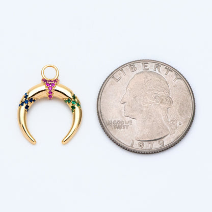 4pcs Colourful CZ pave Gold Crescent Moon Charm 16x20mm, 18K Gold plated Brass, OX Horn Pendant (GB-2394-C2)