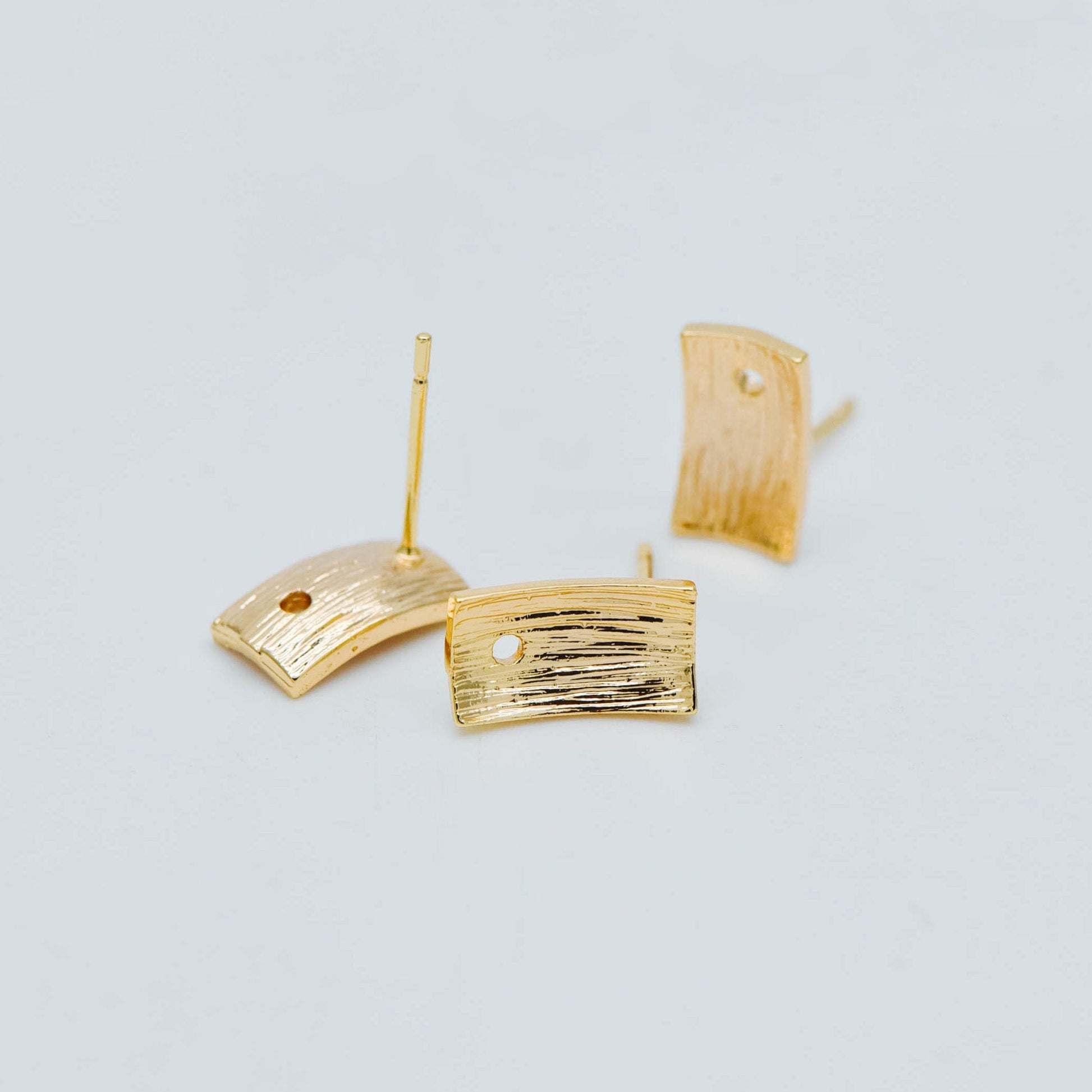 10pcs Rectangle Ear Posts with Loop/ Hole, 18K Gold Plated Brass Stud Earrings Findings, Geometric Earring Components (GB-508)