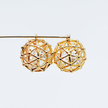 10pcs Gold Round Charms 11mm, Filigree Hollow Ball Pendants with CZ Inside, 18K Gold plated on Brass, Lead Nickel Free (GB-542)