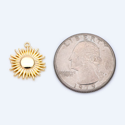 4pcs Gold/ Silver Tone Round Sun Charms 16x14mm, 18K Gold/ Rhodium plated Brass, Disk Sun Pendants (GB-1311-B)
