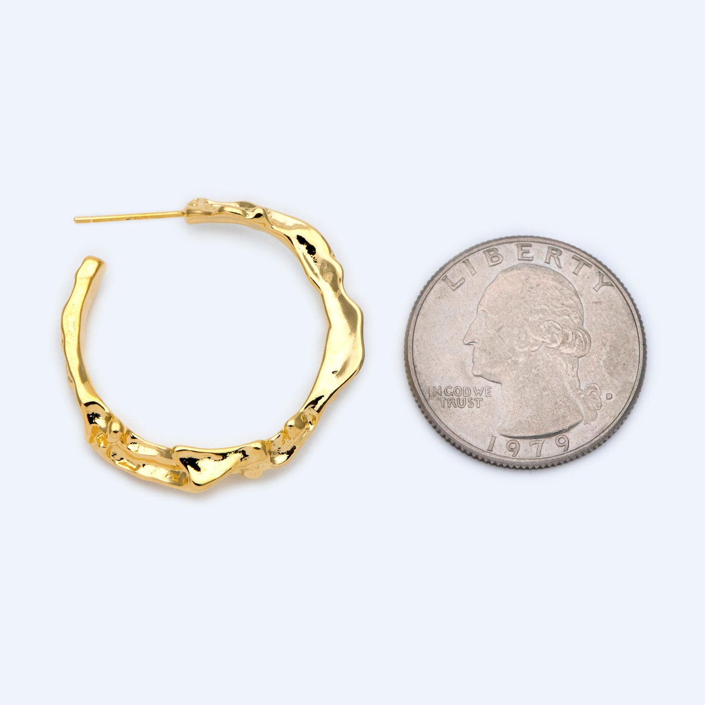 10pcs Gold/ Silver Tone Earring Posts 30mm, Geometric Round Stud Earring, Hammered Ear Findings (GB-1539)