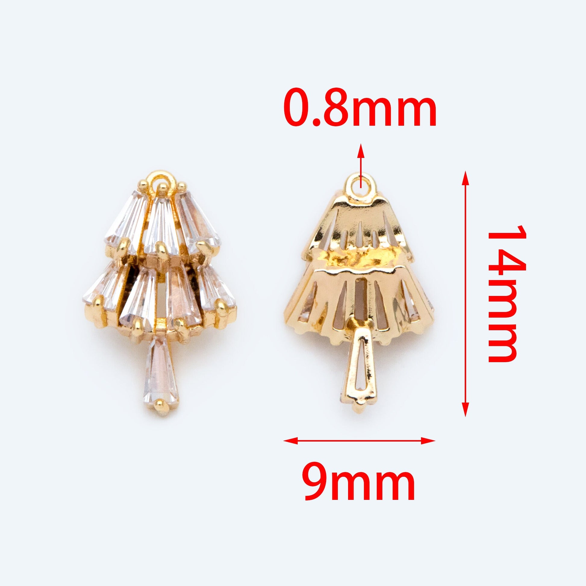 10pcs CZ Pave Gold Fan Shaped Charm 14x9mm, Jewelry Supply (GB-1617)