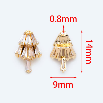 4pcs CZ Pave Gold Fan Shaped Charm 14x9mm, Jewelry Supply (GB-853-F)