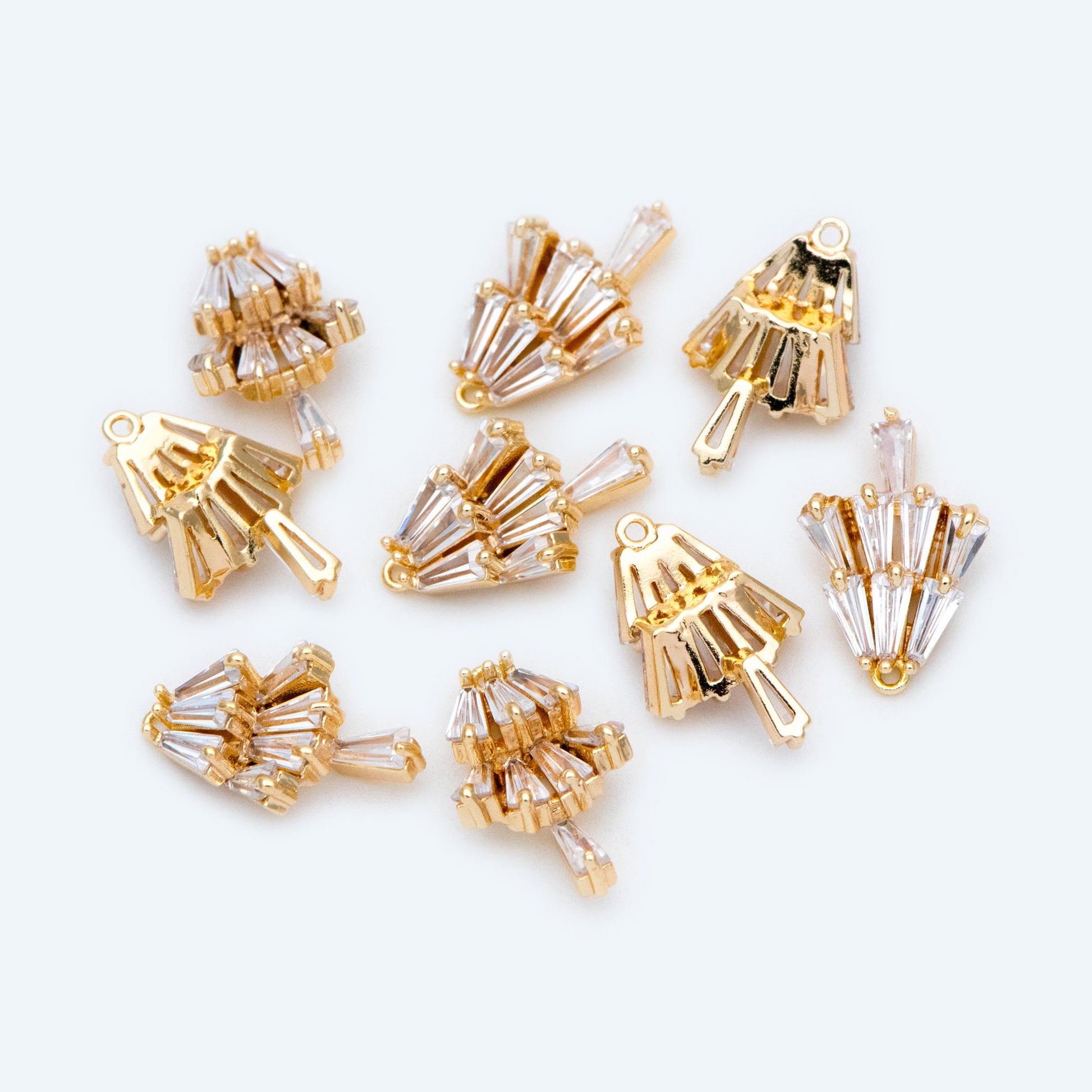 10pcs CZ Pave Gold Fan Shaped Charm 14x9mm, Jewelry Supply (GB-1617)