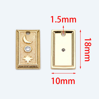 4pcs CZ Pave Gold / Silver Tone Rectangle Moon North Star Charm 18x10mm, 18K Gold plated Brass (GB-2394-B)