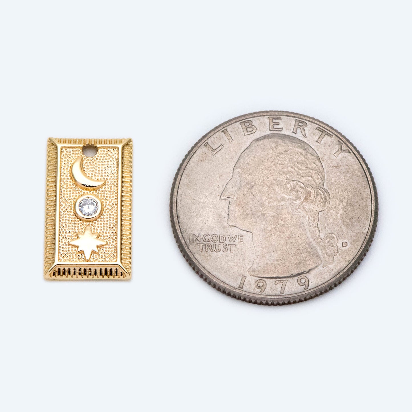 4pcs CZ Pave Gold / Silver Tone Rectangle Moon North Star Charm 18x10mm, 18K Gold plated Brass (GB-2394-B)