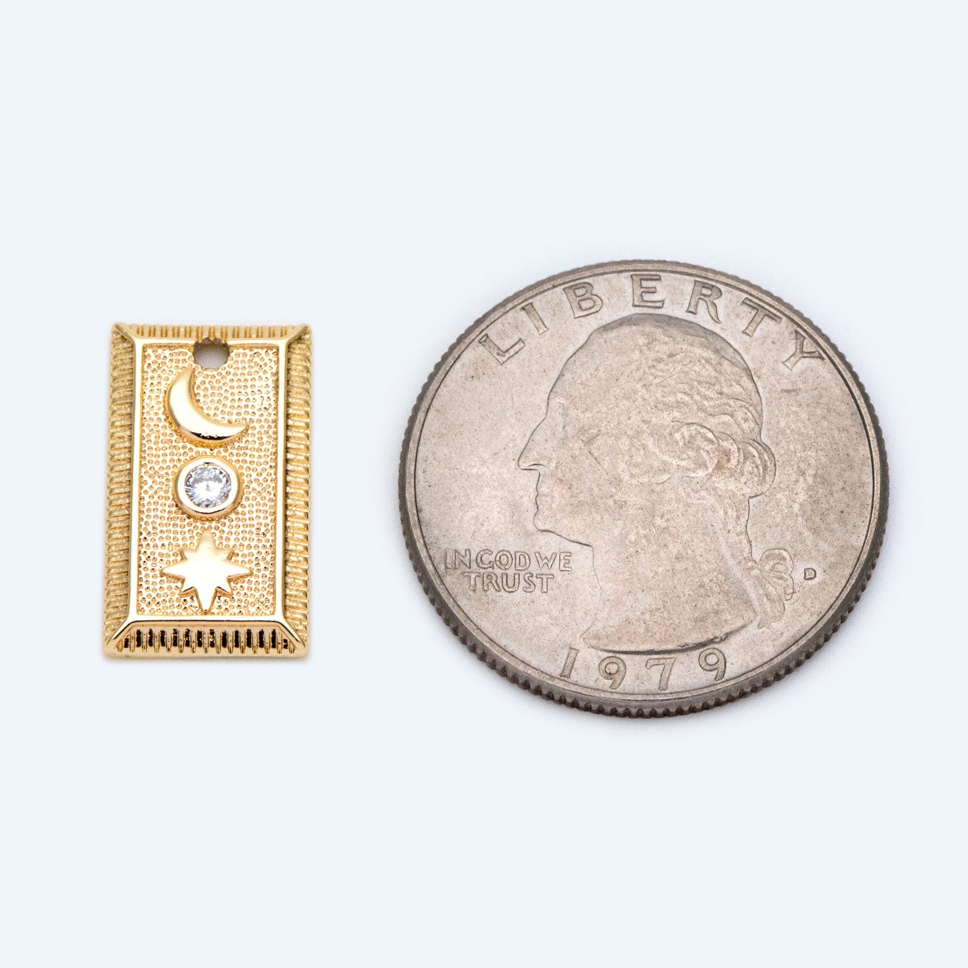 4pcs CZ Pave Gold / Silver Tone Rectangle Moon North Star Charm 18x10mm, 18K Gold plated Brass (GB-2394-B)