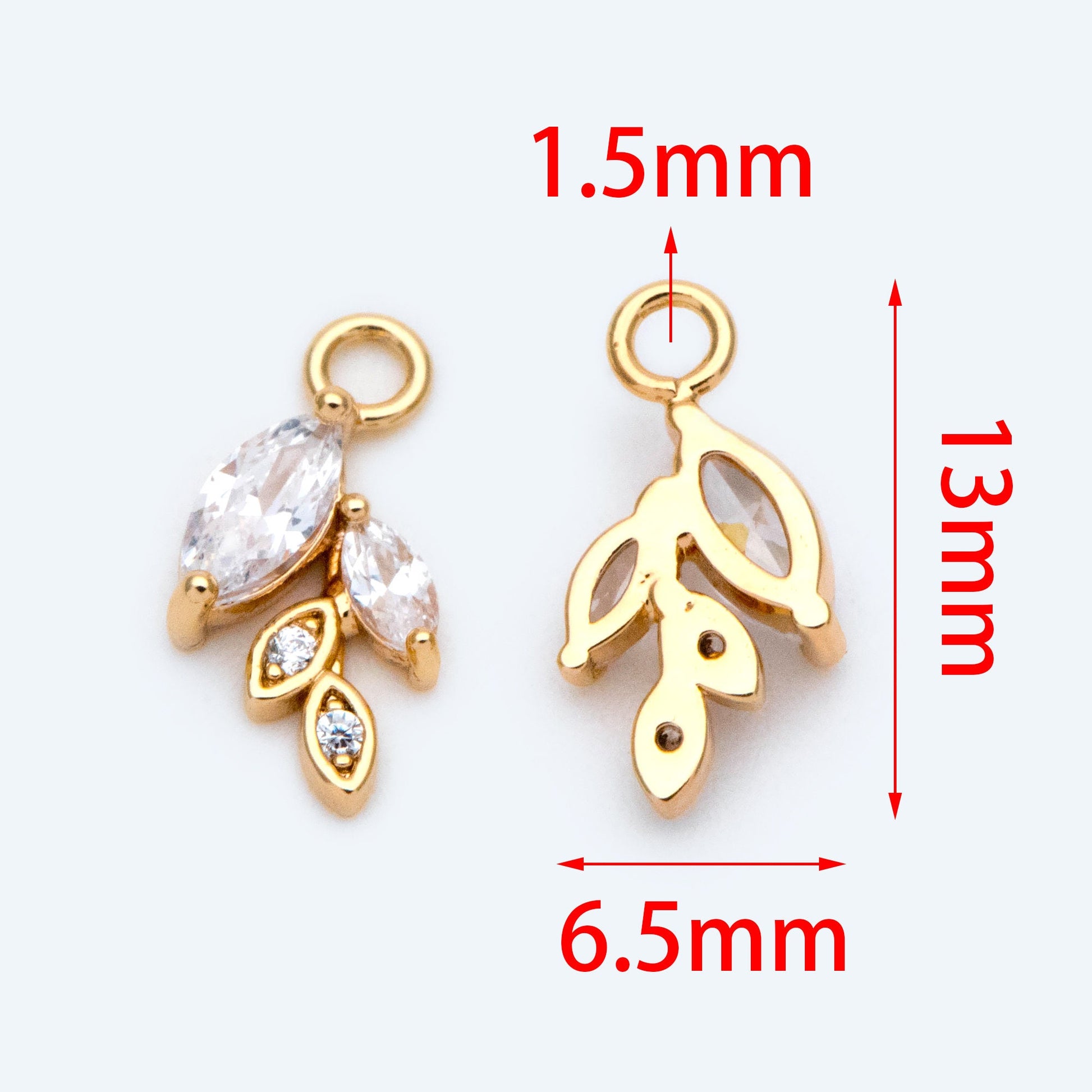 4pcs Gold plated Brass CZ pave Leaf Charms, Leaf Pendants, Earring Findings, Jewelry Making, Jewelry Supplies (GB-4130-D)