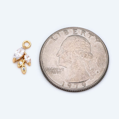 4pcs Gold plated Brass CZ pave Leaf Charms, Leaf Pendants, Earring Findings, Jewelry Making, Jewelry Supplies (GB-4130-D)