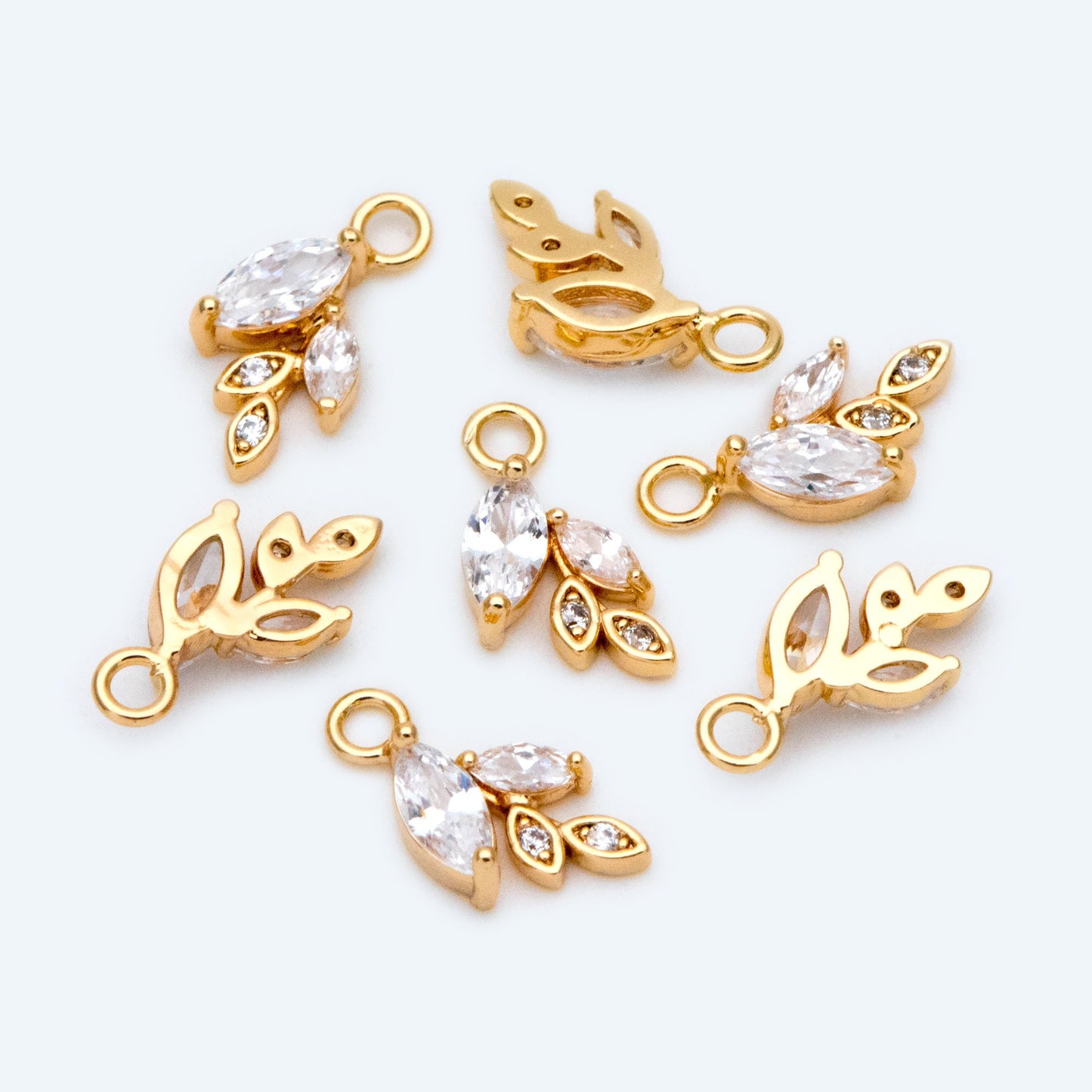4pcs Gold plated Brass CZ pave Leaf Charms, Leaf Pendants, Earring Findings, Jewelry Making, Jewelry Supplies (GB-4130-D)