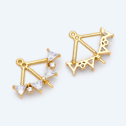 4pcs Gold Triangle Charm with Half Drilled Pearl Peg, Real Gold plated Brass Pendant, Jewelry Supply (GB-1625)