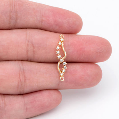 4pcs Micro PaveWing Connector, Gold plated Brass Connector, CZ Rhinestone Pave Charm Pendants (GB-2197-E)