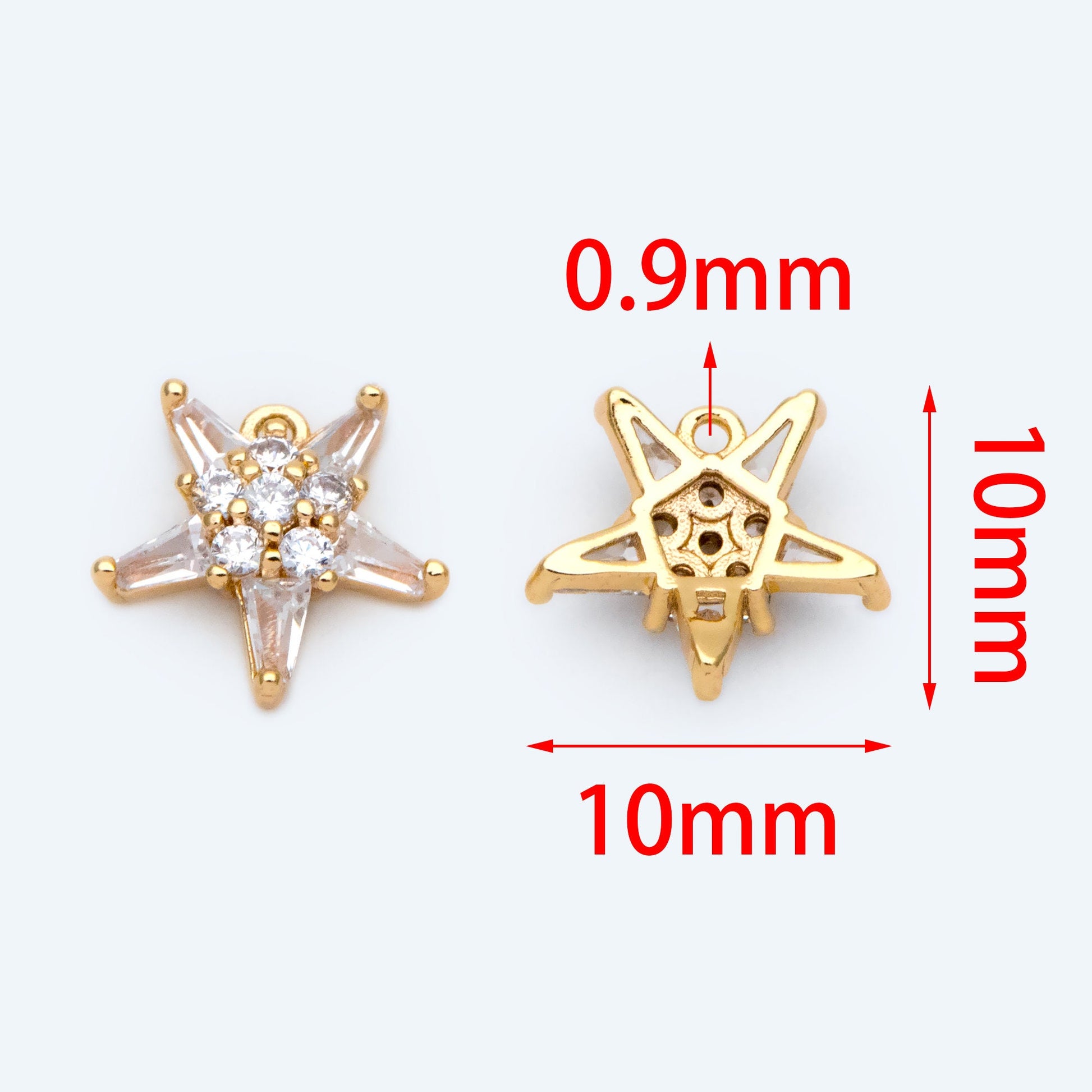 10pcs CZ Pave Gold Star Charm Pendant 10mm, Earring Findings, Jewelry Making, Diy Material, Jewelry Supplies (GB-162-H)