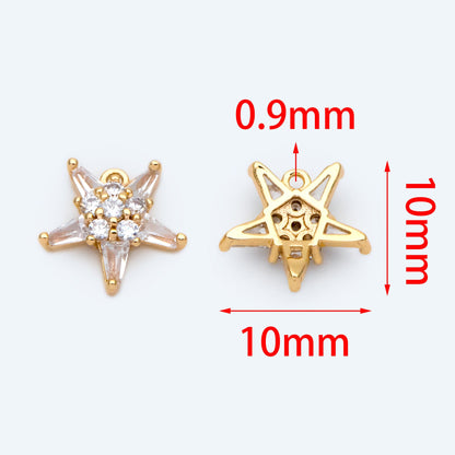 10pcs CZ Pave Gold Star Charm Pendant 10mm, Earring Findings, Jewelry Making, Diy Material, Jewelry Supplies (GB-162-H)