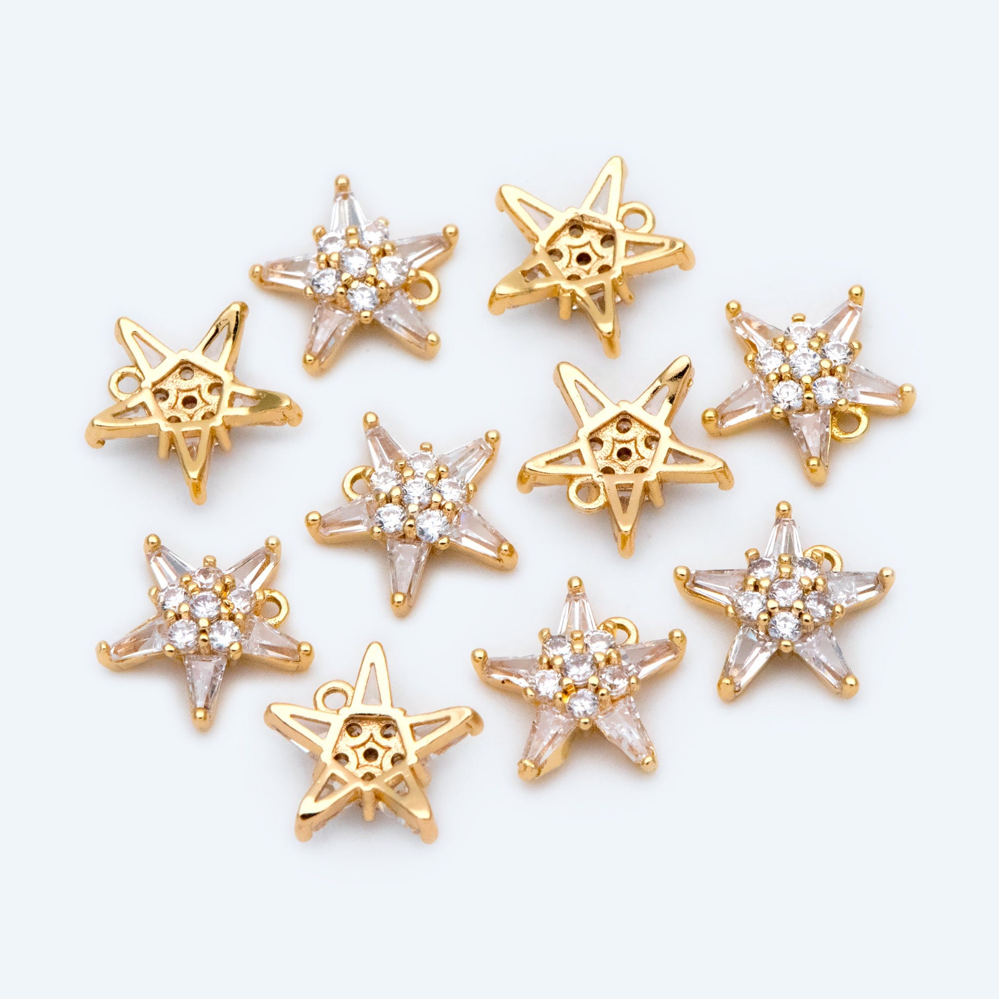 10pcs CZ Pave Gold Star Charm Pendant 10mm, Earring Findings, Jewelry Making, Diy Material, Jewelry Supplies (GB-162-H)