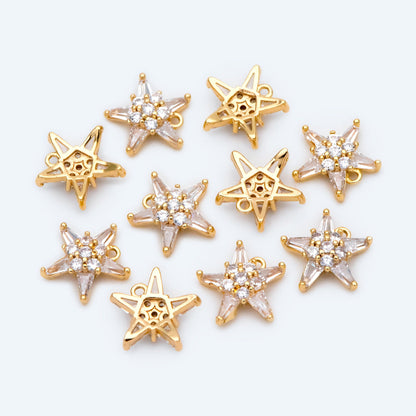 10pcs CZ Pave Gold Star Charm Pendant 10mm, Earring Findings, Jewelry Making, Diy Material, Jewelry Supplies (GB-162-H)