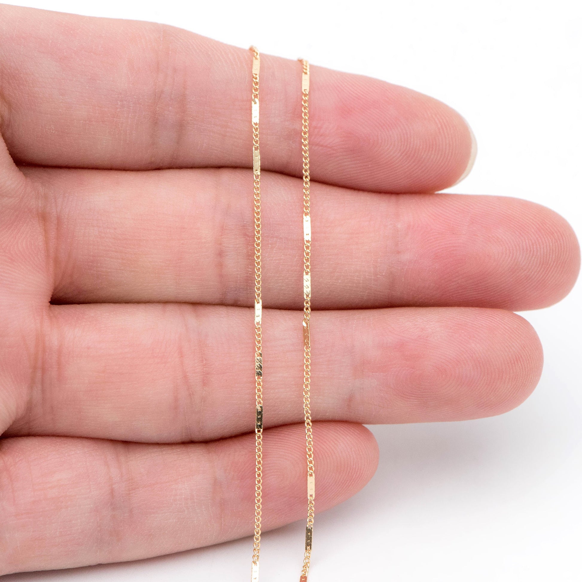Gold Flat Circle Chains 1mm, Tiny Curb Chains, 18K Gold plated Brass, Dainty Necklace Findings (#LK-433)/ 1 Meter=3.3 ft