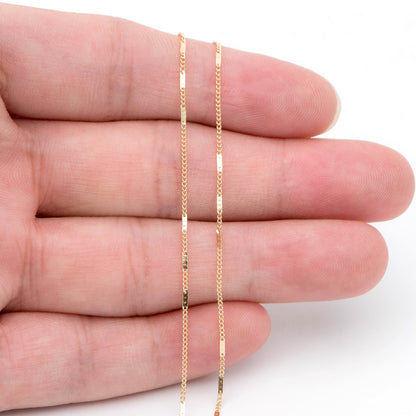 Gold Flat Circle Chains 1mm, Tiny Curb Chains, 18K Gold plated Brass, Dainty Necklace Findings (#LK-433)/ 1 Meter=3.3 ft
