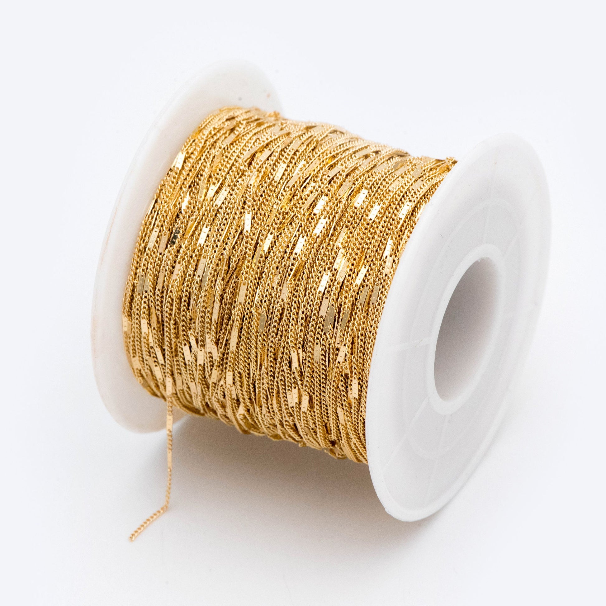 Gold Flat Circle Chains 1mm, Tiny Curb Chains, 18K Gold plated Brass, Dainty Necklace Findings (#LK-433)/ 1 Meter=3.3 ft