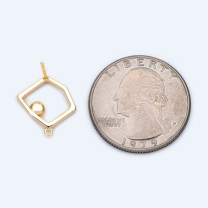 10pcs CZ pave Irregular Earring with loop 15x14mm, Pearl Peg Earring Mounts,Half Drilled Pearl Earring Settings (GB-1542)