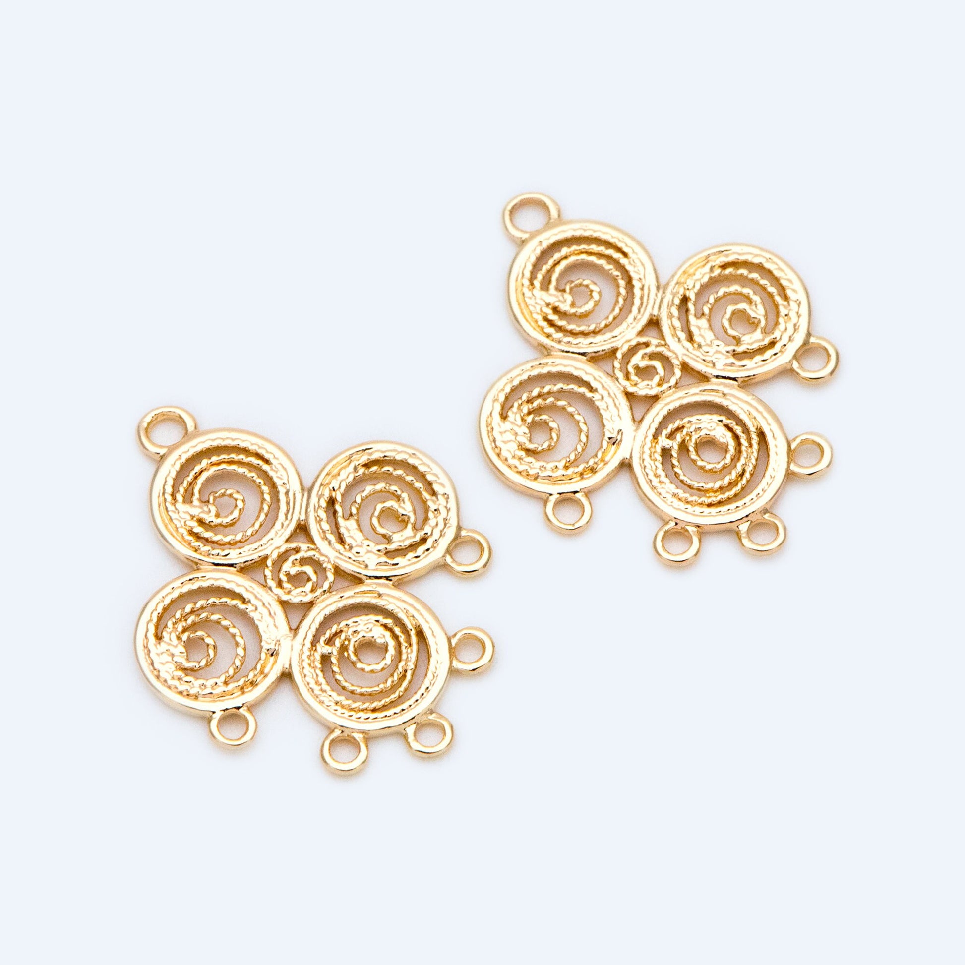10pcs Gold Filigree Connectors, Gold plated Brass Earring Charms, Necklace Pendants with Loops 22x17mm (GB-1550)
