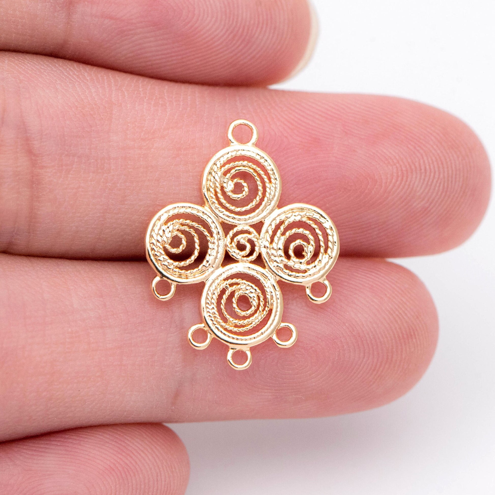 10pcs Gold Filigree Connectors, Gold plated Brass Earring Charms, Necklace Pendants with Loops 22x17mm (GB-1550)