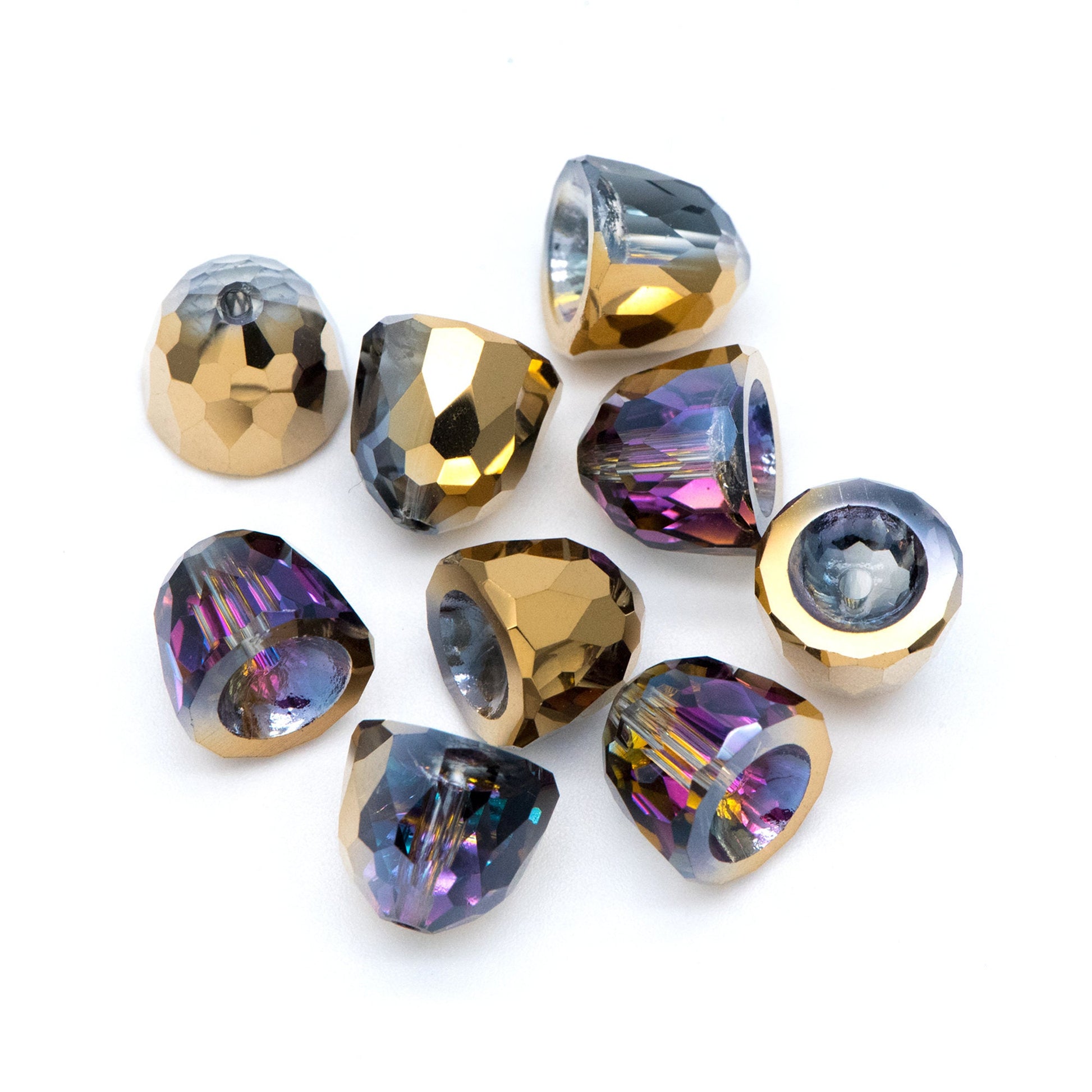 10pcs Faceted Crystal Glass Bell Beads 10x11mm, Sparkly Gold/ Rose (TS103-5)