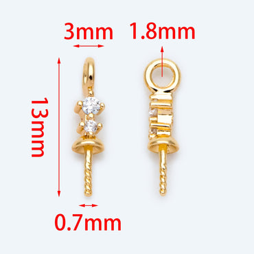 10pcs CZ Pave Gold Pearl Setting, DIY Charm Drop Bail, Peg Pearl Findings (GB-1628)