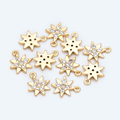 10pcs North Star Charm 7x8.5mm, CZ Pave Mini Star Pendant, Gold plated Brass (GB-924-E)