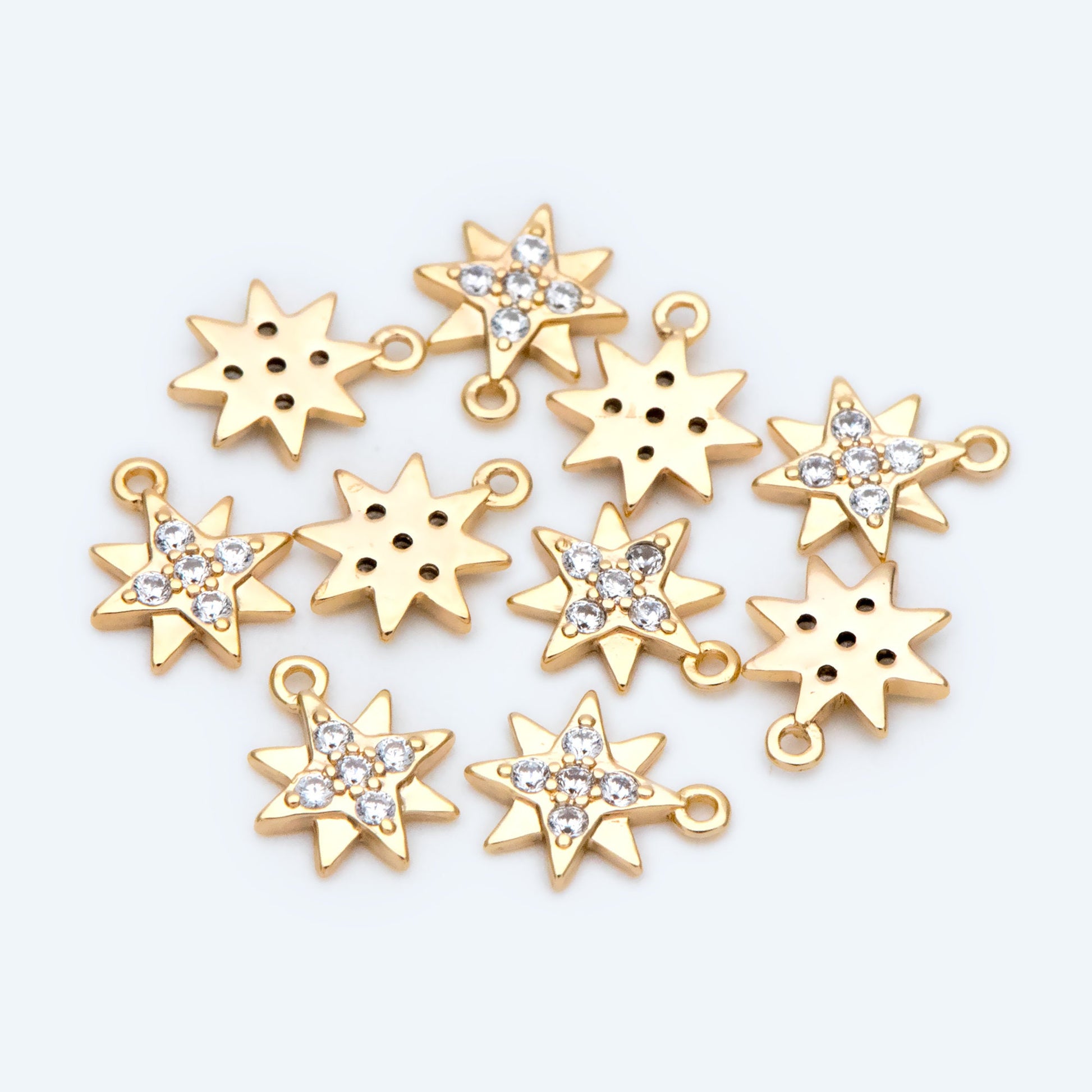 10pcs North Star Charm 7x8.5mm, CZ Pave Mini Star Pendant, Gold plated Brass (GB-924-E)