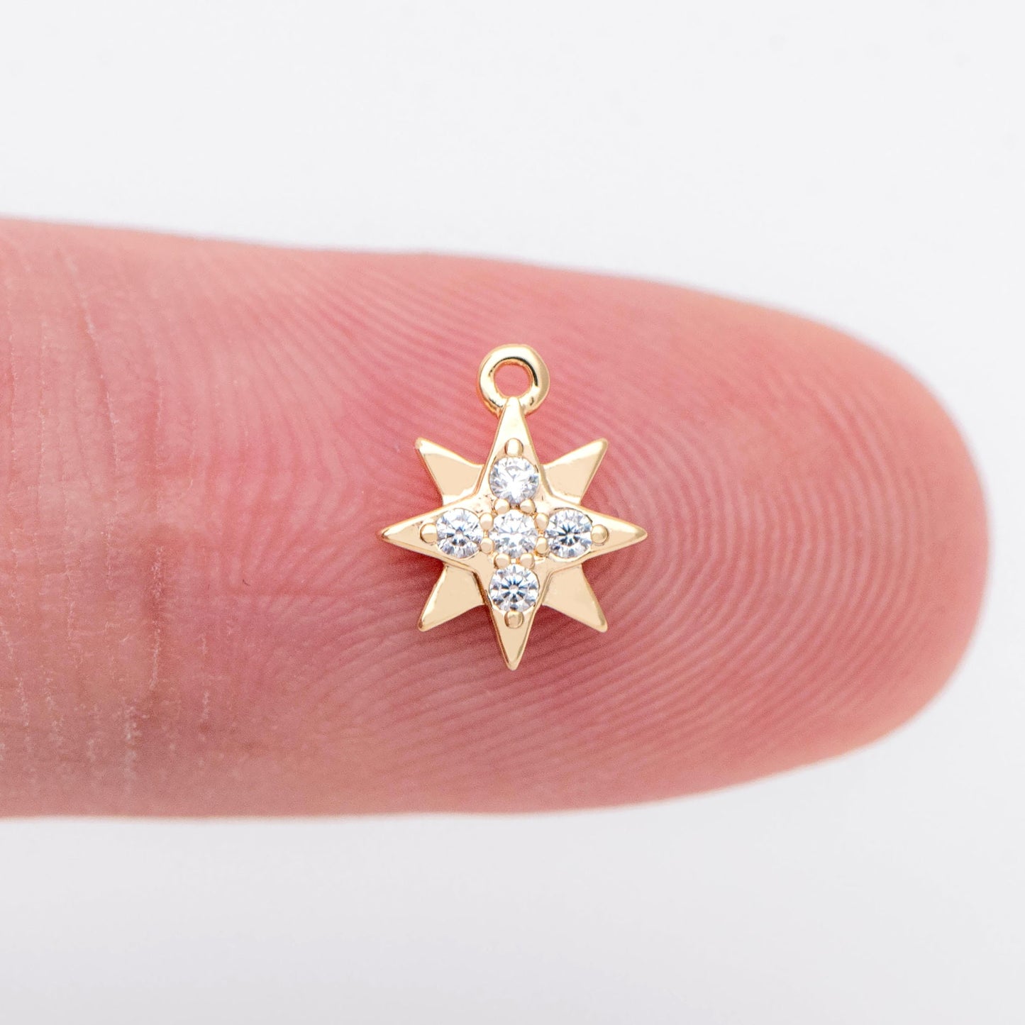 10pcs North Star Charm 7x8.5mm, CZ Pave Mini Star Pendant, Gold plated Brass (GB-924-E)