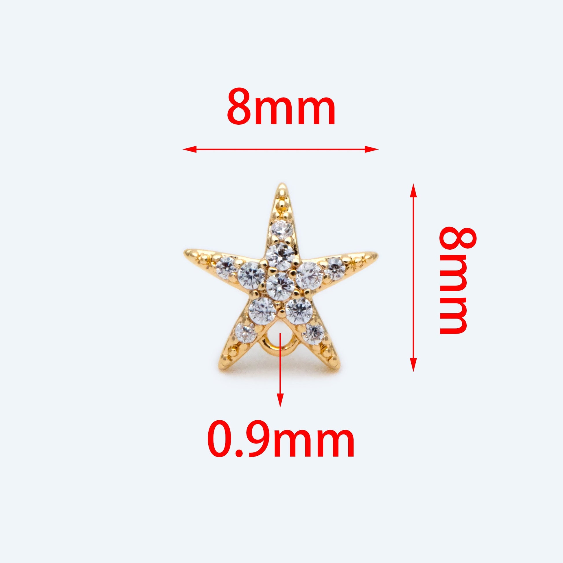 10pcs CZ Pave Starfish Earring with Loop, Real Gold Plated Brass Star Stud Earrings (#GB-1633)