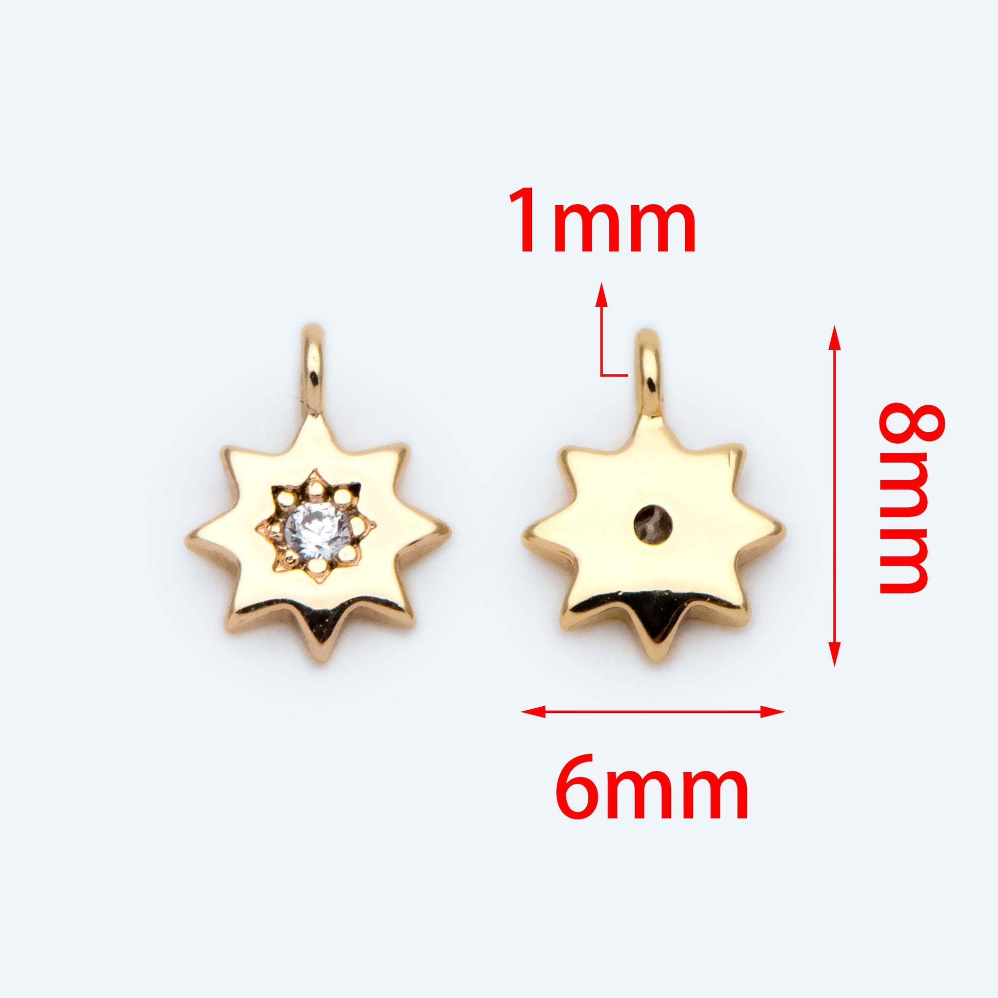 10pcs CZ Pave Gold Sun Charm 8x6mm, Real Gold plated Brass(GB-1658-A)