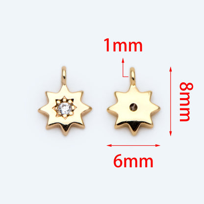 10pcs CZ Pave Gold Sun Charm 8x6mm, Real Gold plated Brass(GB-1658-A)