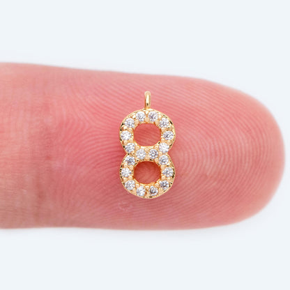 Gold Number Charms, CZ Pave Number Charms, Mini Tiny Charms 9-10mm Tall, Anniversary Birthday Number Beads (GB-1652)