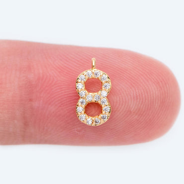 Gold Number Charms, CZ Pave Number Charms, Mini Tiny Charms 9-10mm Tall, Anniversary Birthday Number Beads (GB-1652)