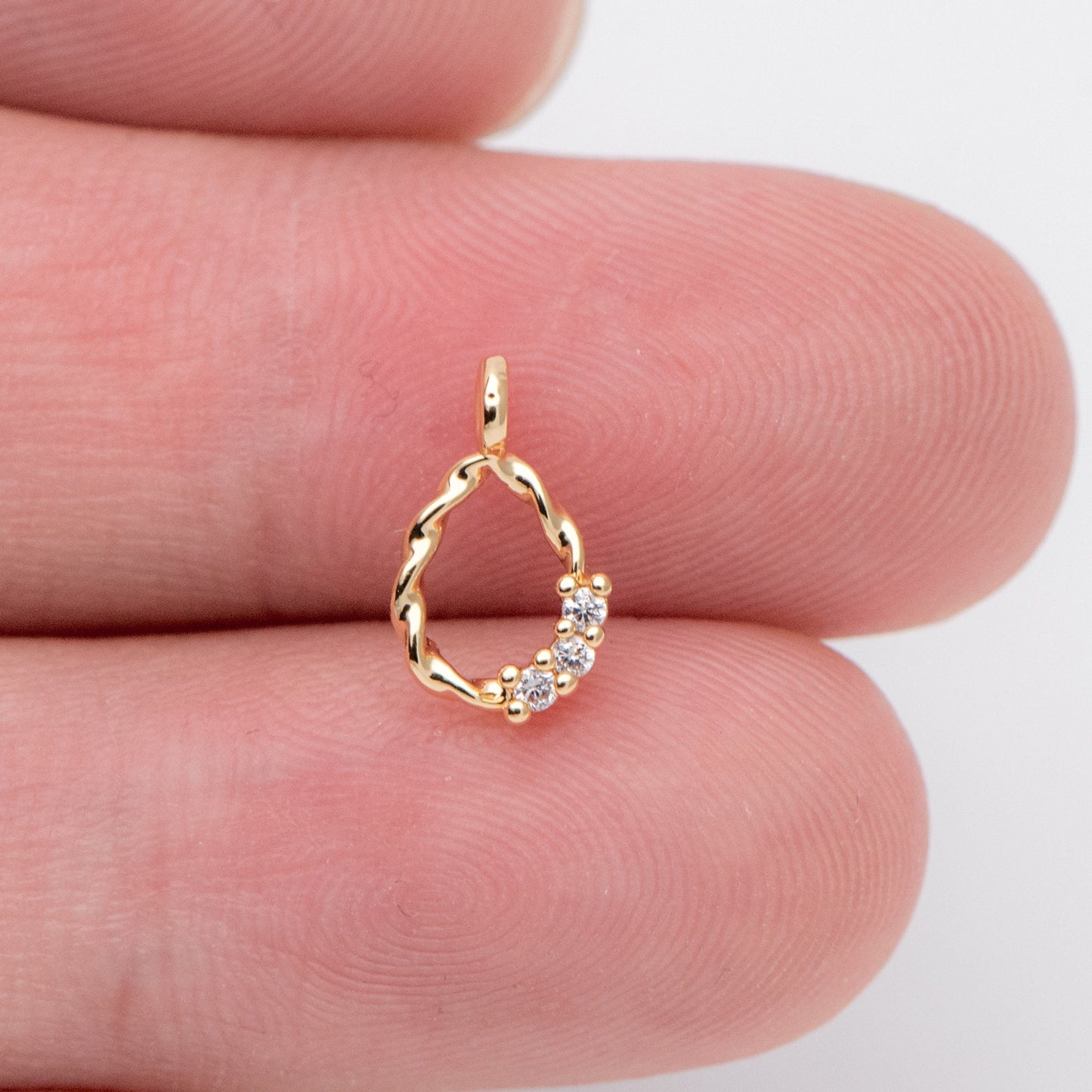 10pcs CZ Pave Gold Teardrop Charm 11x6mm, 18K Gold plated Brass Pendant (GB-942)